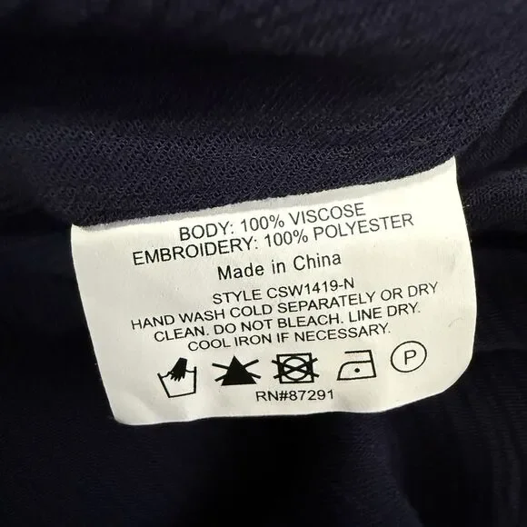 Johnny Was Golda Maxi Kaftan Large Navy Blue Swim Dress Cover Up Boho Floral - Picture 7 of 10